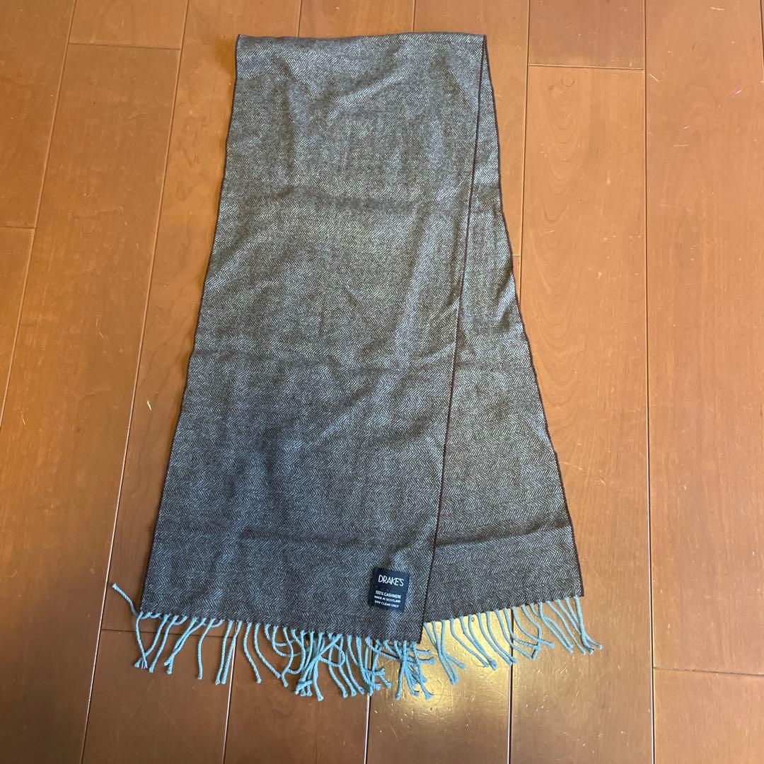 ③ドレイクス DRAKE'S マフラー　カシミア100% グレー基調　未使用品