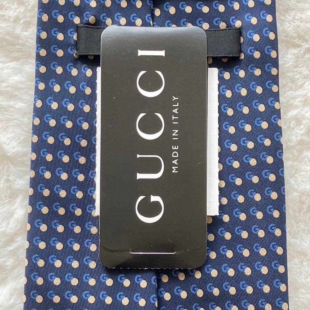 タグ付き未使用品 GUCCI G柄 ドット 総柄 ネクタイ ネイビー