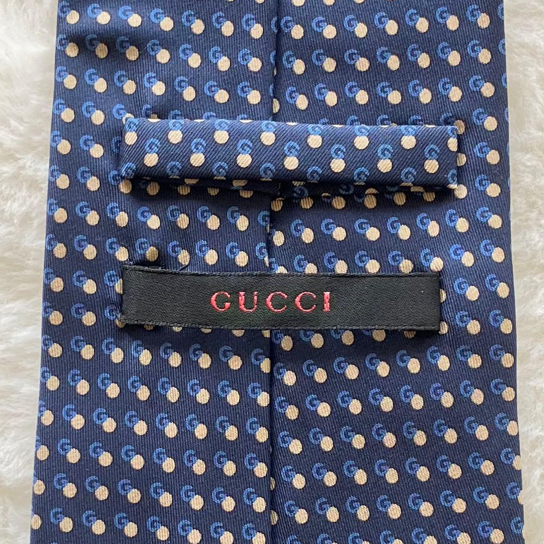タグ付き未使用品 GUCCI G柄 ドット 総柄 ネクタイ ネイビー