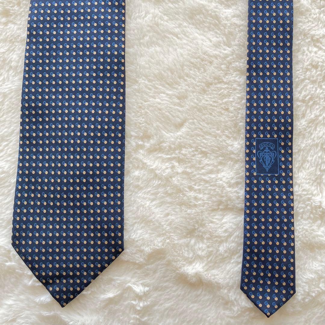 タグ付き未使用品 GUCCI G柄 ドット 総柄 ネクタイ ネイビー