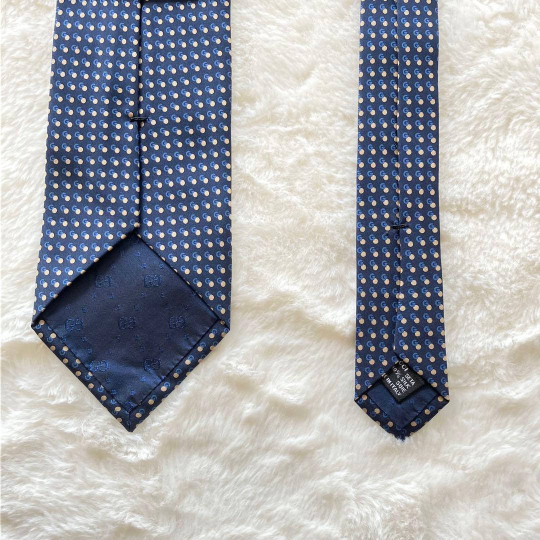 タグ付き未使用品 GUCCI G柄 ドット 総柄 ネクタイ ネイビー