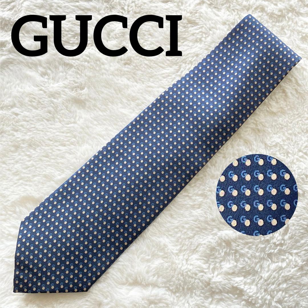 タグ付き未使用品 GUCCI G柄 ドット 総柄 ネクタイ ネイビー