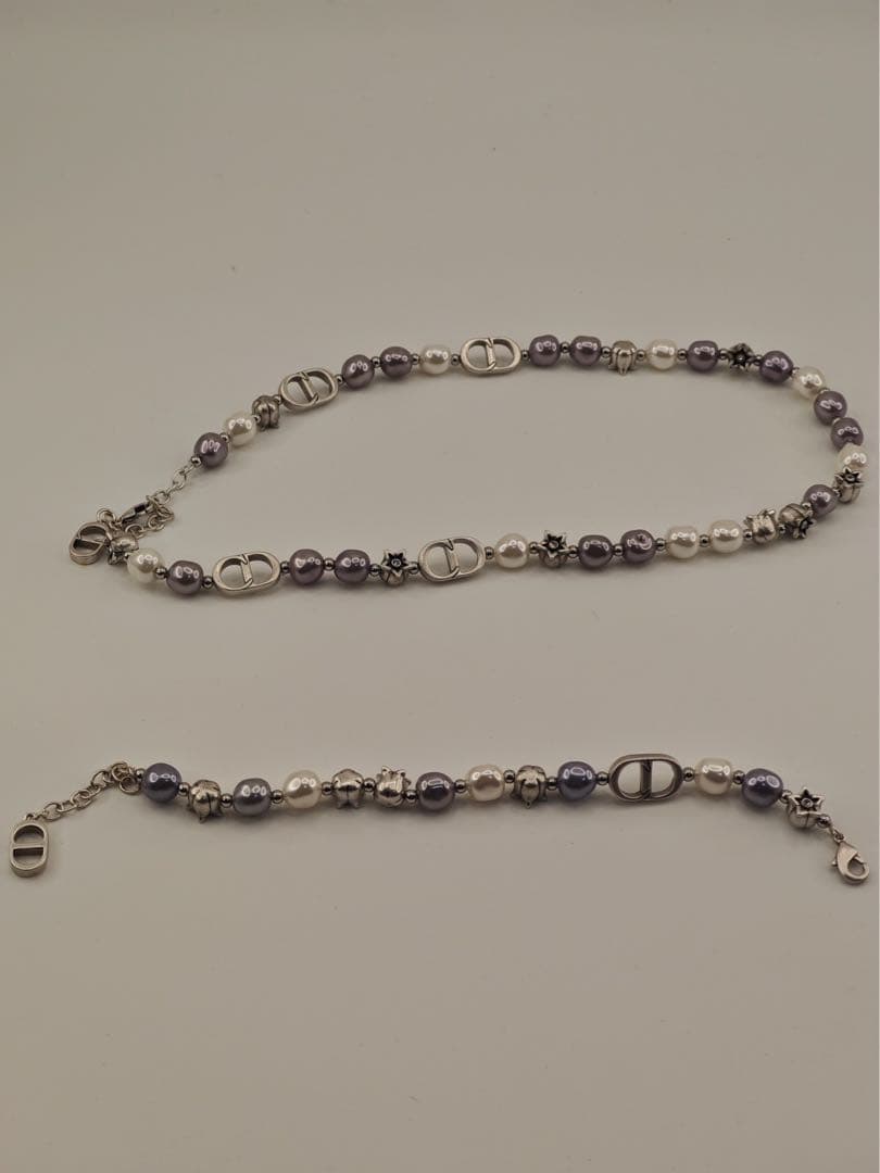DIOR パールネックレス＆ブレスレット 2点セット シルバー　美品