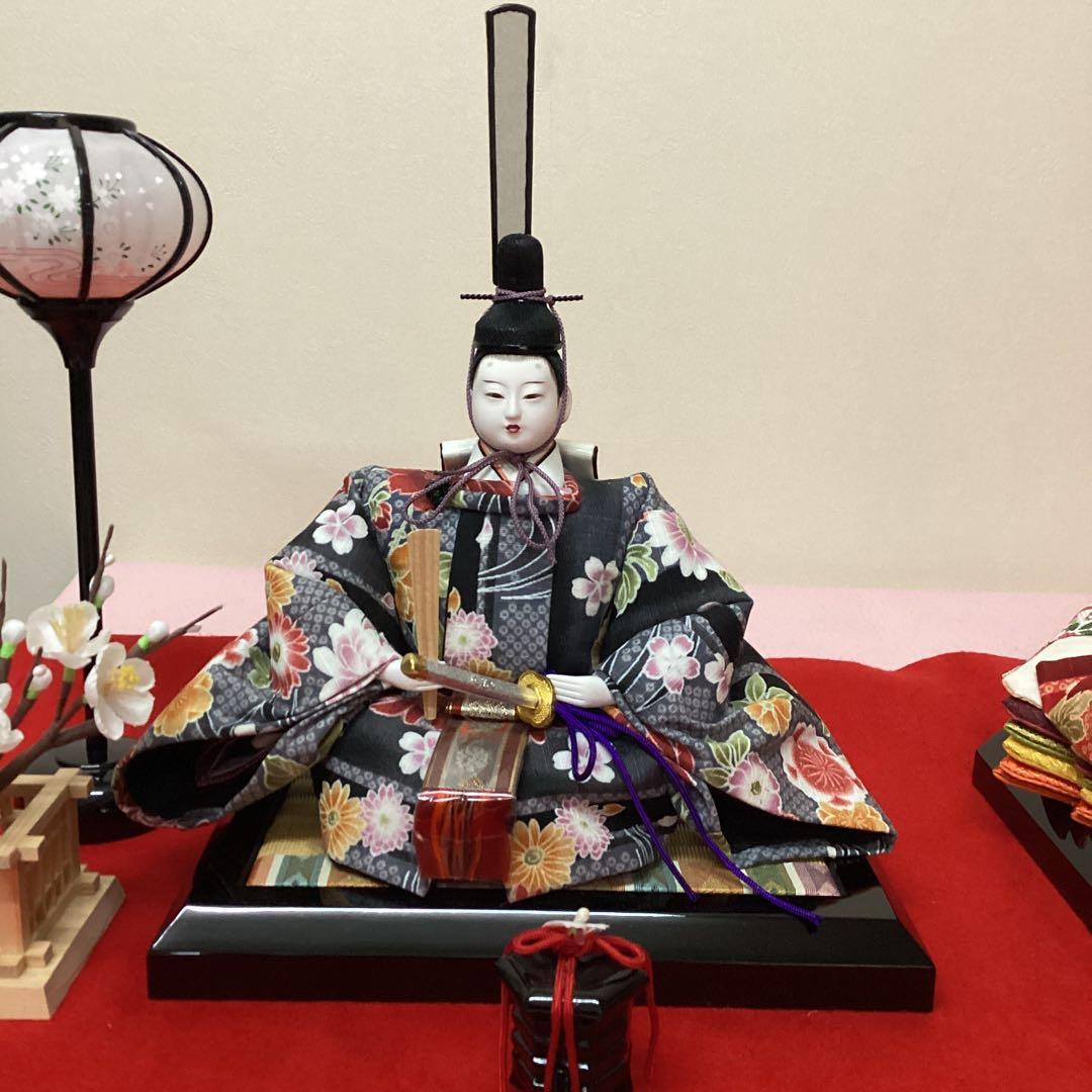 雛人形　親王　ぼんぼり　紅白梅　貝桶　中古品　親王台　毛せん付き