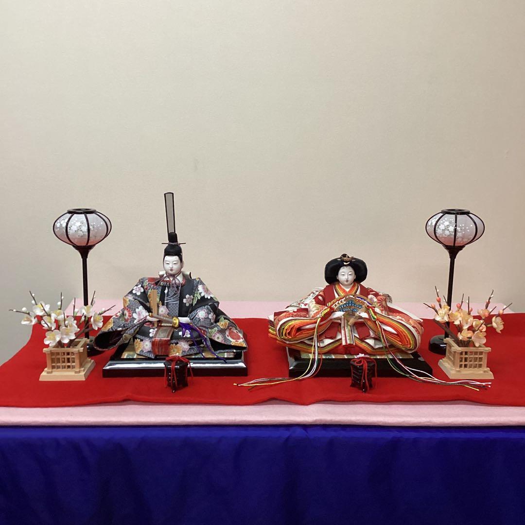 雛人形　親王　ぼんぼり　紅白梅　貝桶　中古品　親王台　毛せん付き