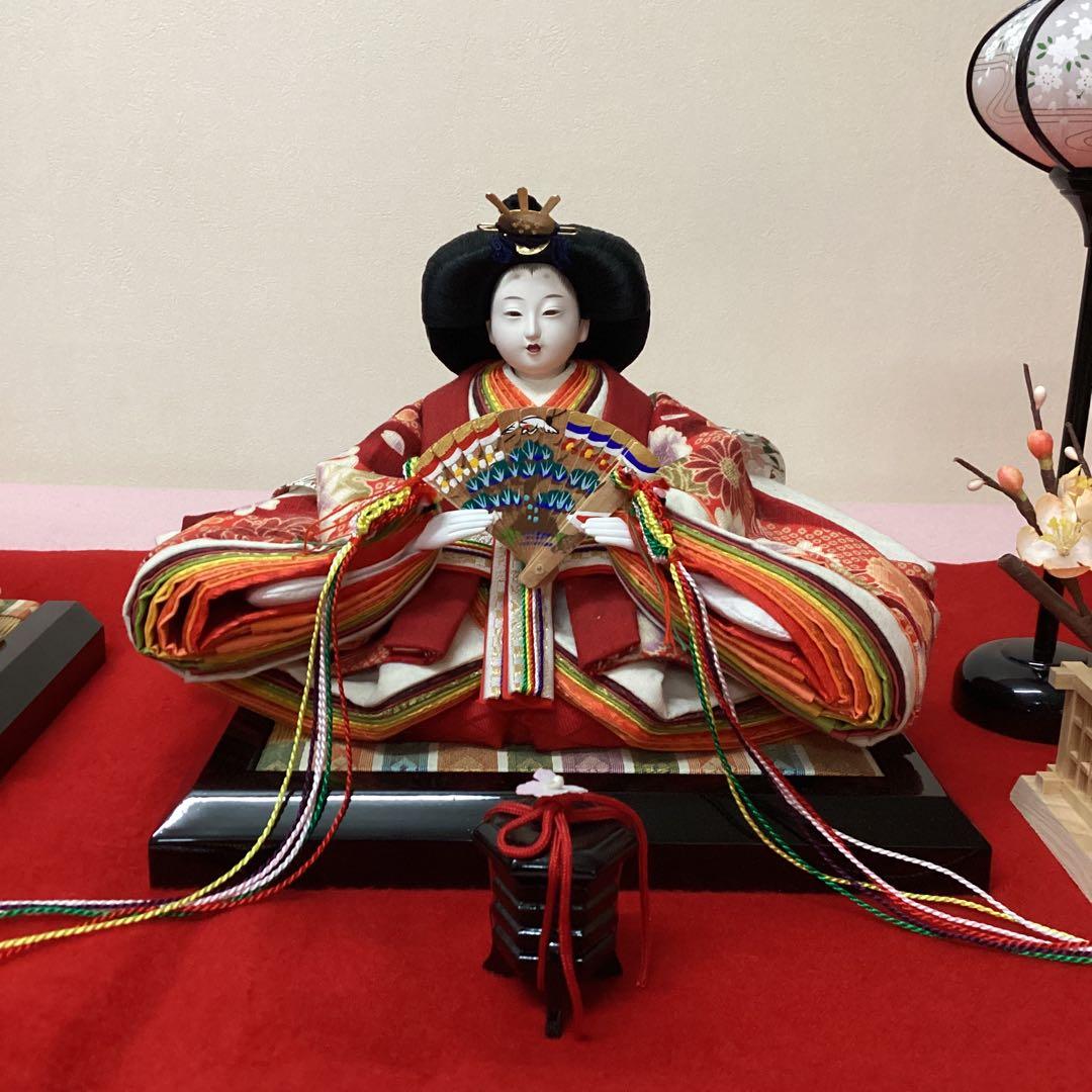 雛人形　親王　ぼんぼり　紅白梅　貝桶　中古品　親王台　毛せん付き
