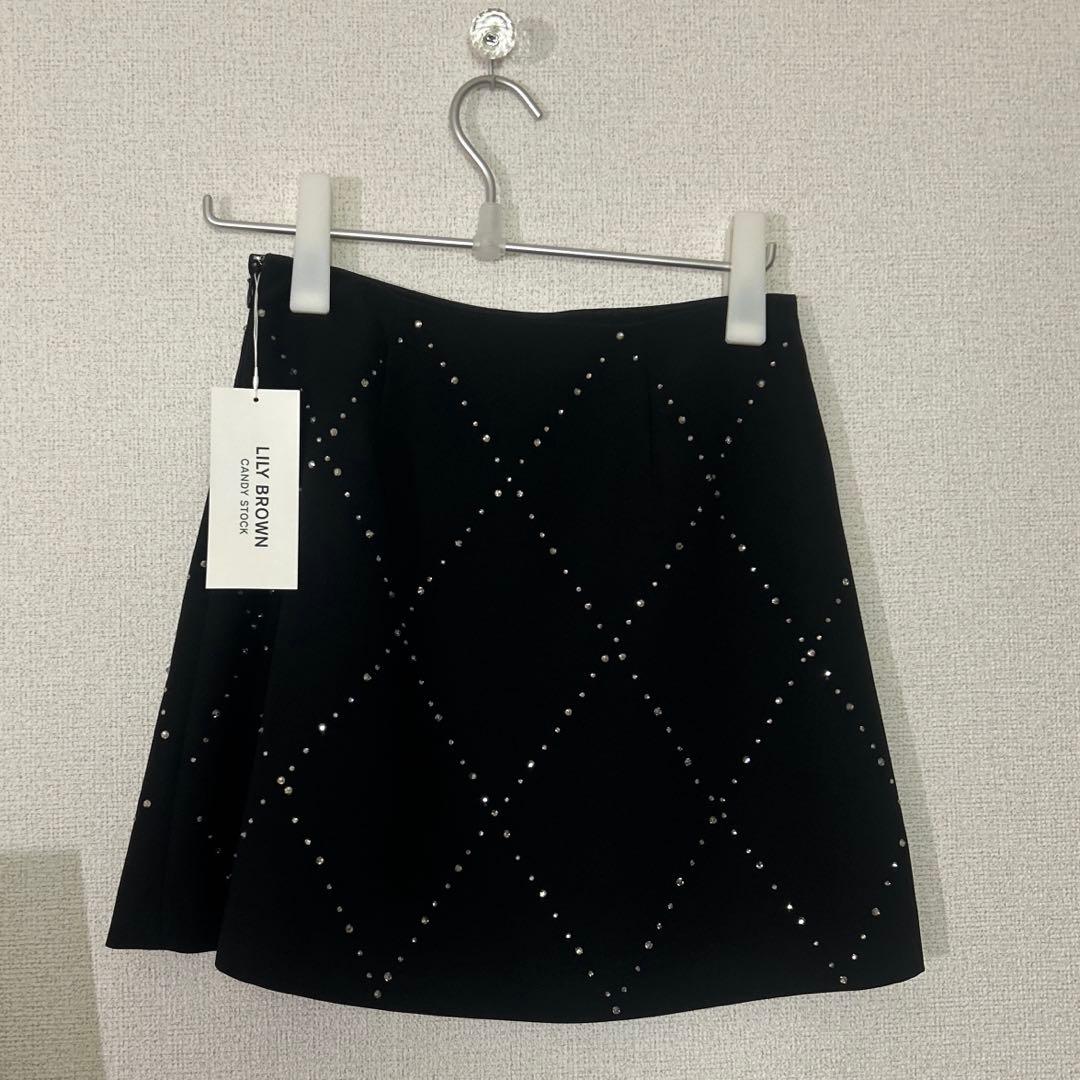 [L.B CANDY STOCK]フラワービジューミニスカート