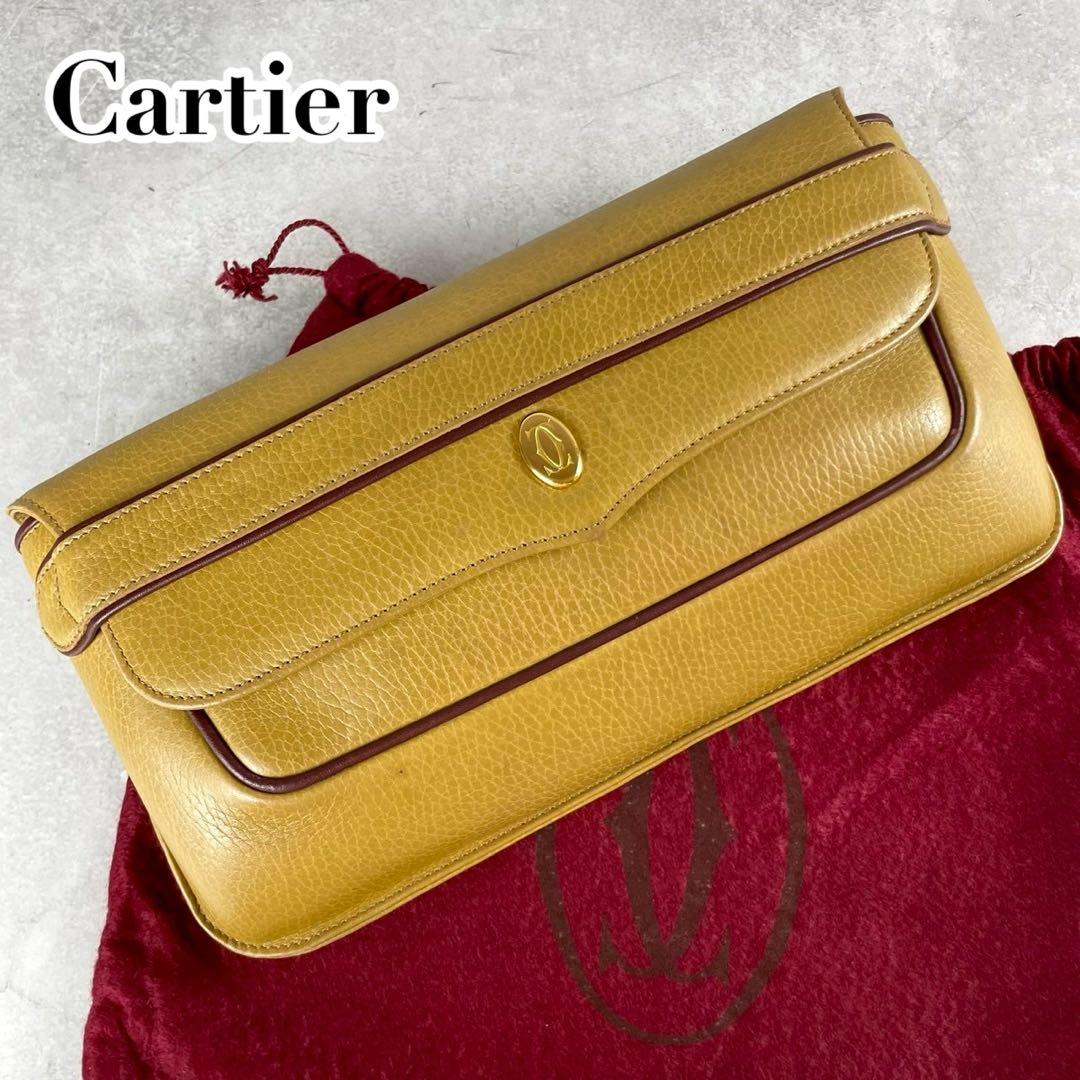 カルティエ マストライン　マスタード　 クラッチバッグ 　 レザー 2way