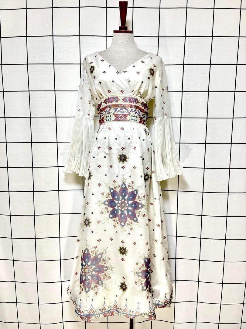 vintageヴィンテージロングドレスプリーツマキシ丈衣装レトロUSA海外古着