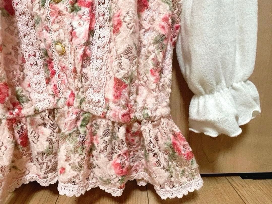 LIZLISA♡ぼかし薔薇柄♡起毛パワーネットレース♡チュニックトップス♡ピンク