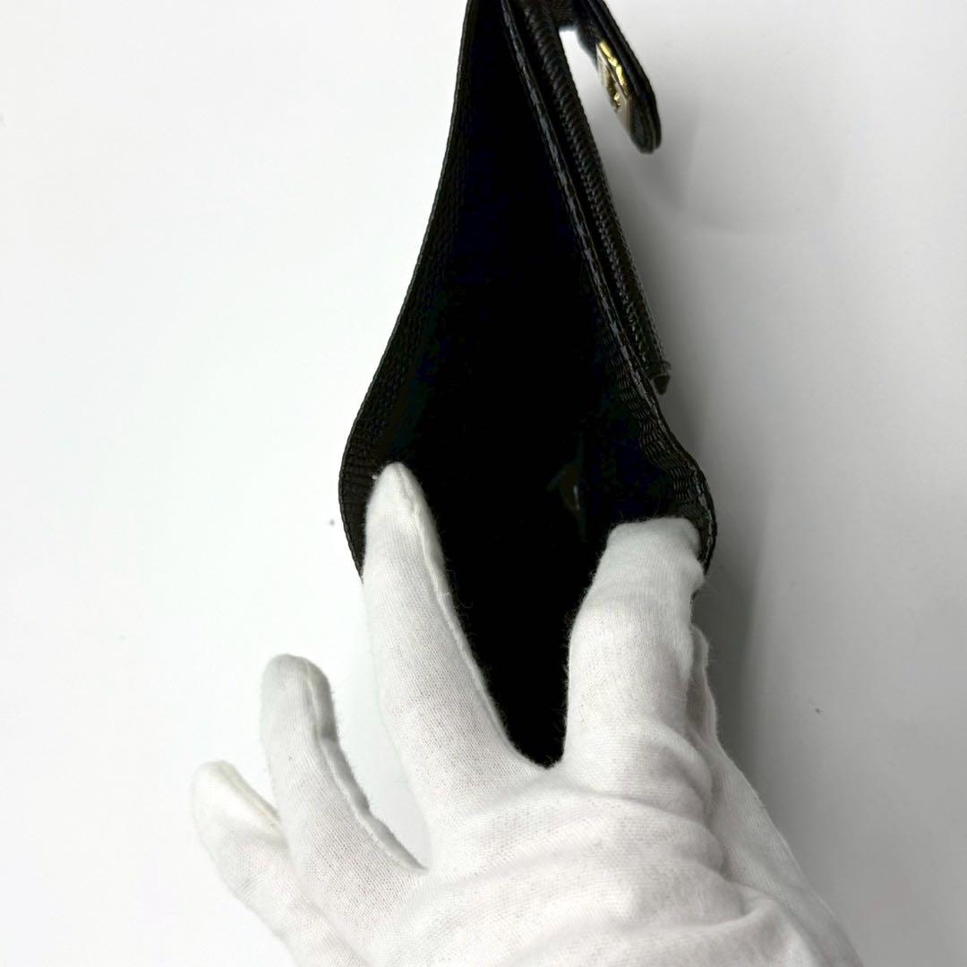 【未使用品】フェラガモ 折り財布 ガンチーニ リザード型押し ゴールド金具 黒