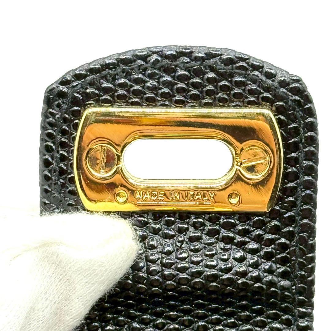 【未使用品】フェラガモ 折り財布 ガンチーニ リザード型押し ゴールド金具 黒