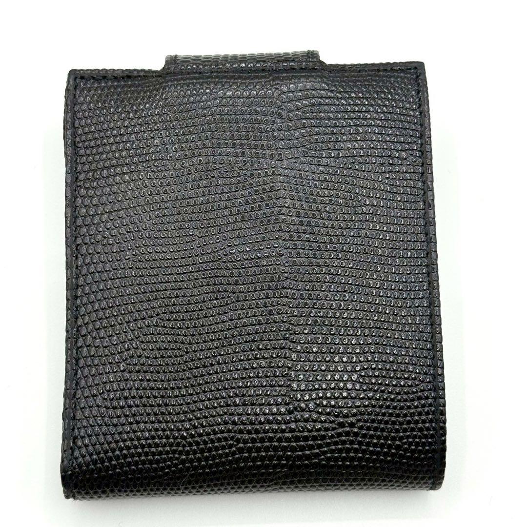 【未使用品】フェラガモ 折り財布 ガンチーニ リザード型押し ゴールド金具 黒