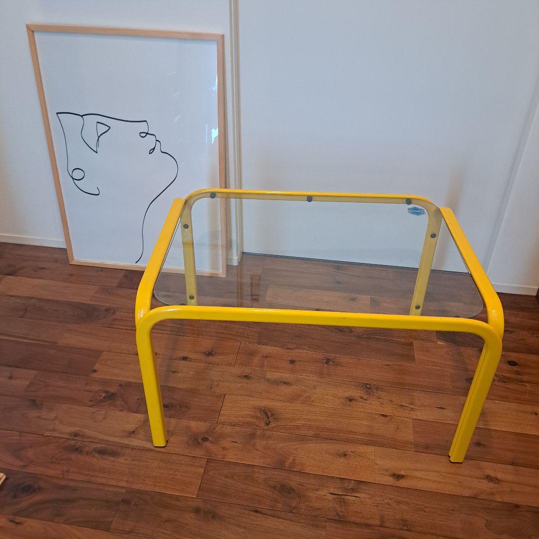 アイアンフレーム ローテーブル ガラストップ レトロポップ ポストモダン