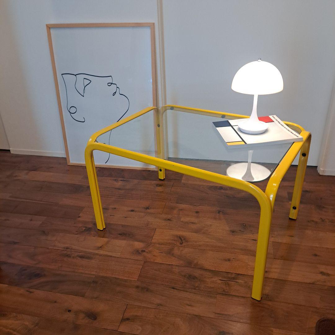 アイアンフレーム ローテーブル ガラストップ レトロポップ ポストモダン