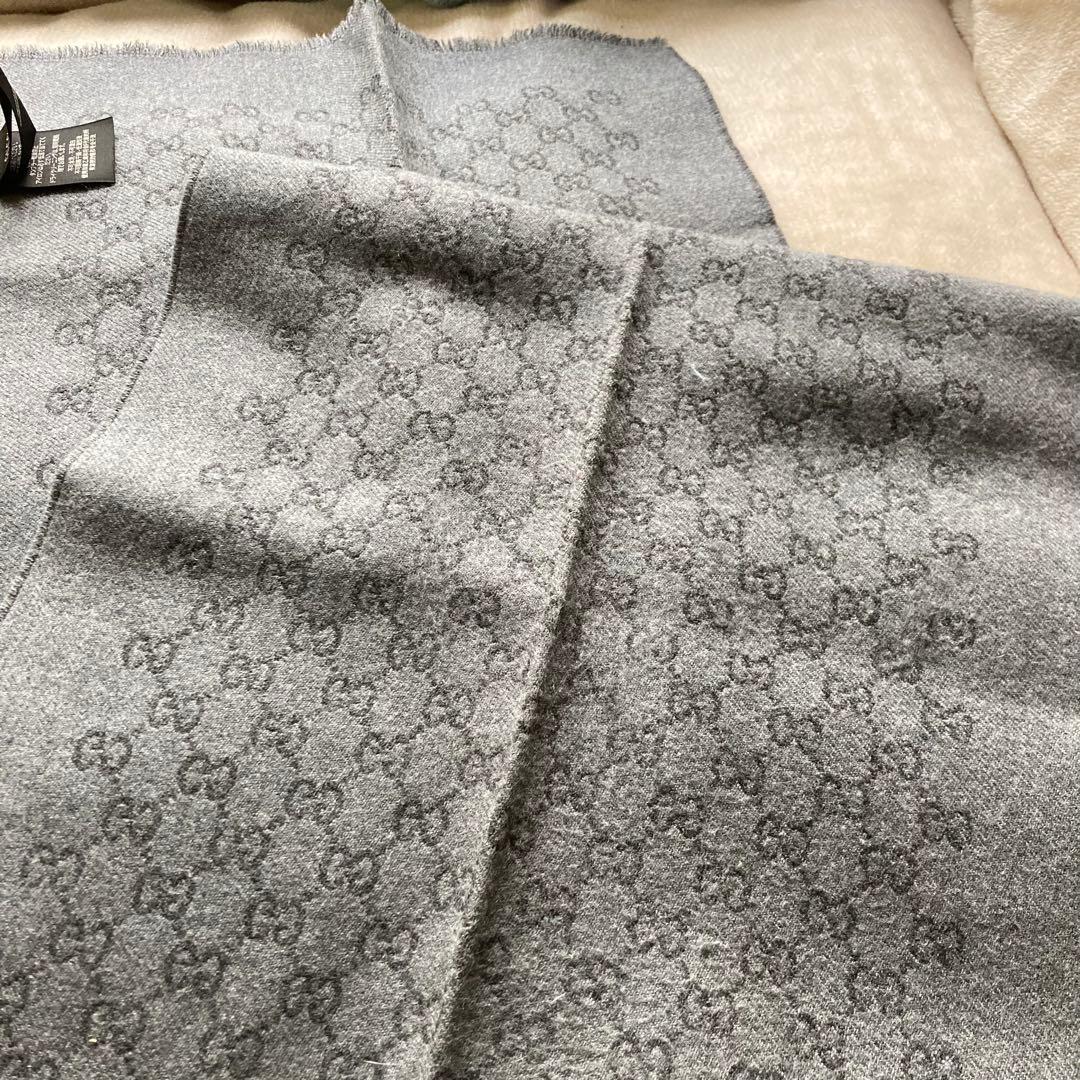 グッチ GUCCI ストール マフラー GG柄 グレー ウール100%