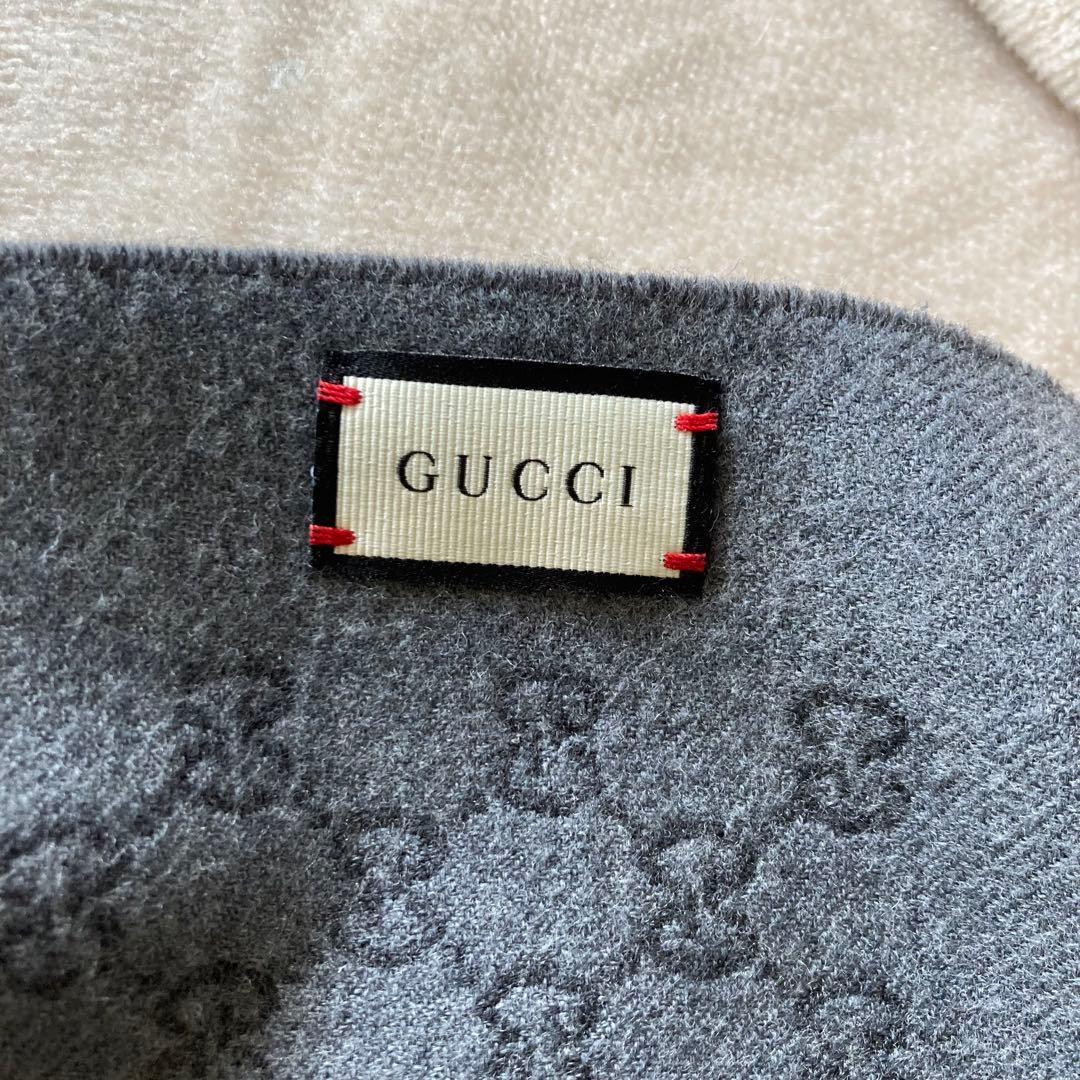 グッチ GUCCI ストール マフラー GG柄 グレー ウール100%