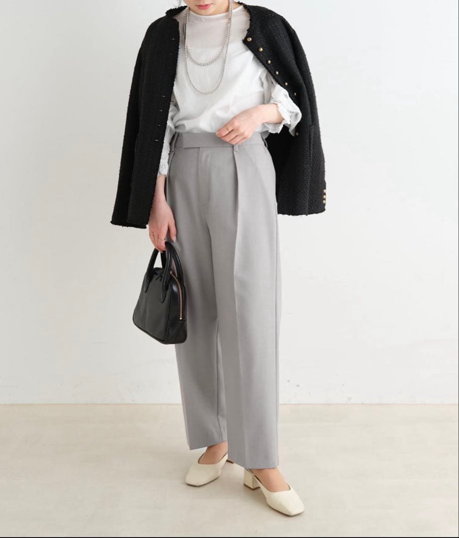 pual ce cin ツイードノーカラージャケット ブラック