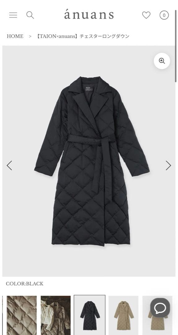TAIONxanuans チェスターロングダウン　ブラック