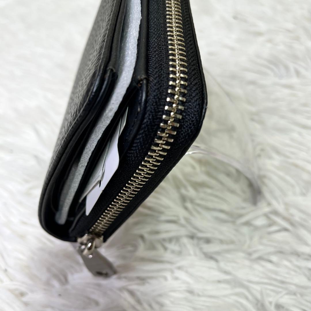 ブラックレーベルクレストブリッジ　✨二つ折りラウンドジップ財布　ブラック　レザー