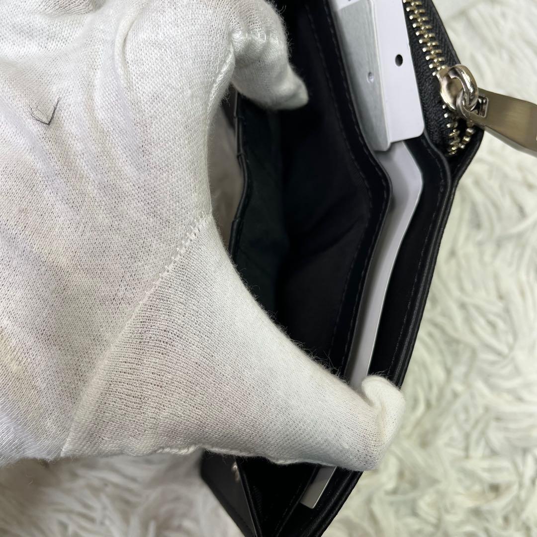 ブラックレーベルクレストブリッジ　✨二つ折りラウンドジップ財布　ブラック　レザー