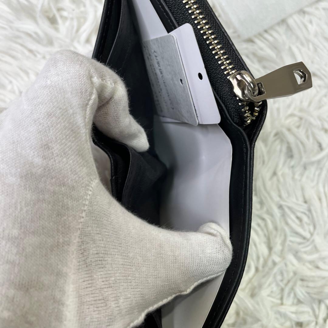 ブラックレーベルクレストブリッジ　✨二つ折りラウンドジップ財布　ブラック　レザー