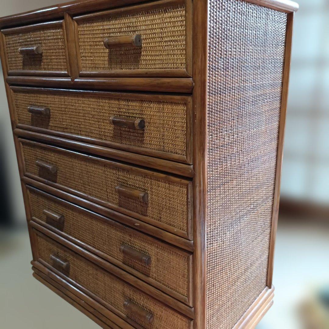 ラタン藤　大容量5段チェスト　ヴィンテージ