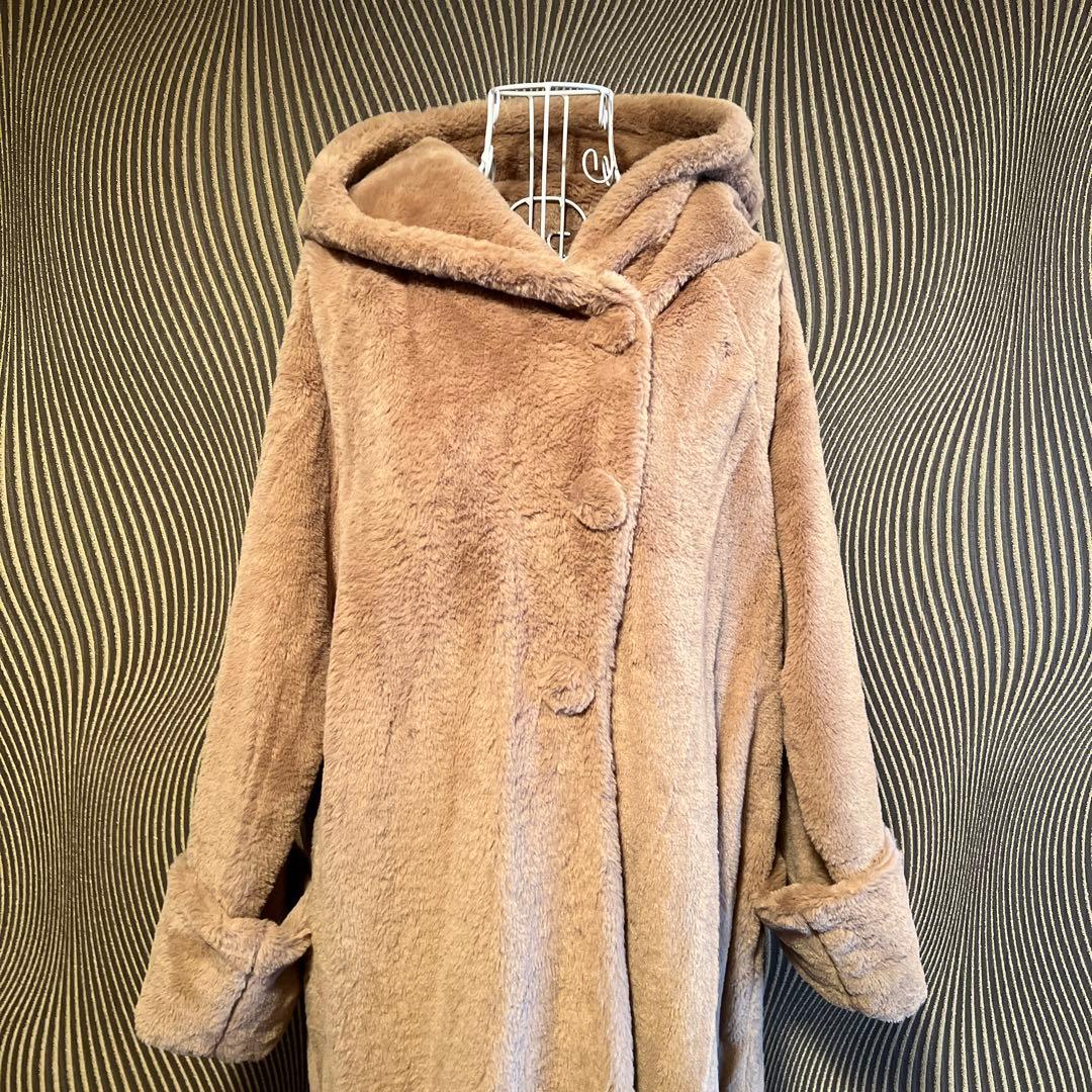 N 新品　CANDAY モコモコ マックス マキシ コート　ミルクティー