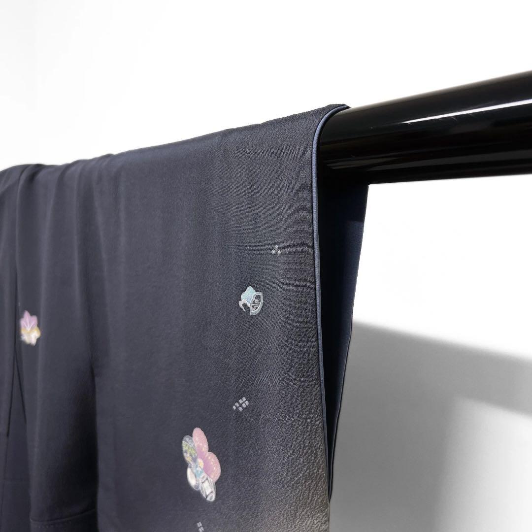 付け下げ　金駒刺繍　金彩　松竹梅　雪輪　桜　ネイビー　着物　121a d