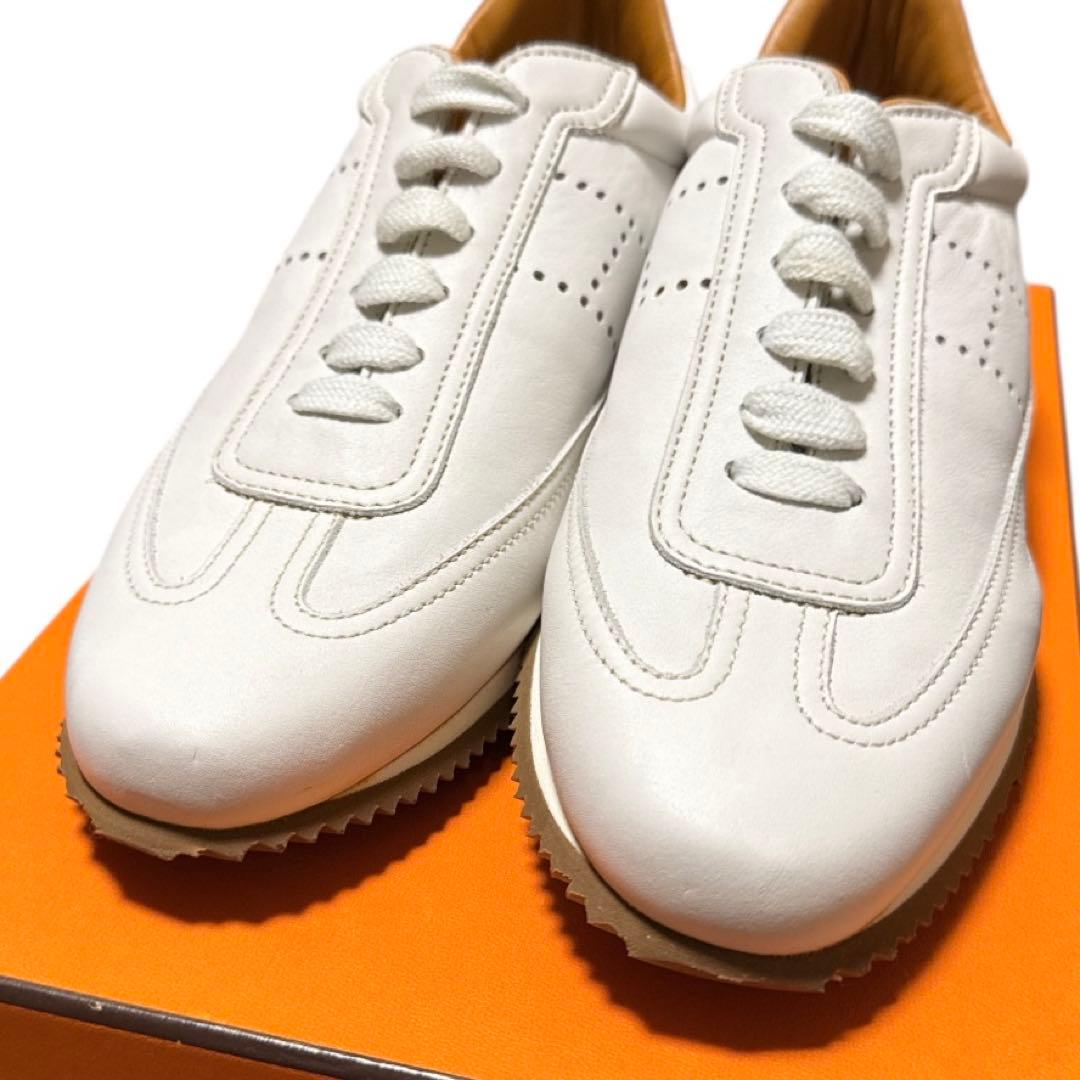 エルメス　新品　36 ホワイトレザースニーカー 箱付き