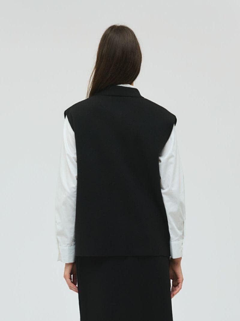 【新品タグ付】mizuiro ind ミズイロインド 襟付きワイドベスト 黒