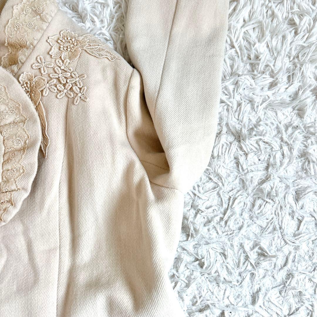 美品⁂びーどろぽえむ⁂ロングコート　レース　刺繍　フリル　アンゴラ　Aライン