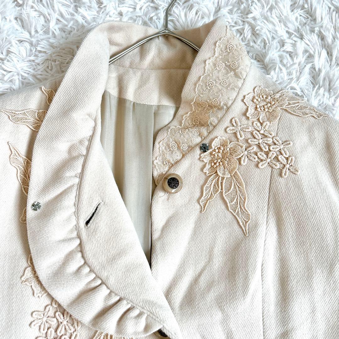 美品⁂びーどろぽえむ⁂ロングコート　レース　刺繍　フリル　アンゴラ　Aライン