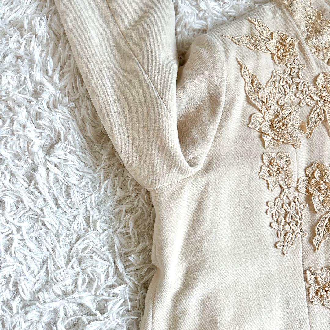 美品⁂びーどろぽえむ⁂ロングコート　レース　刺繍　フリル　アンゴラ　Aライン