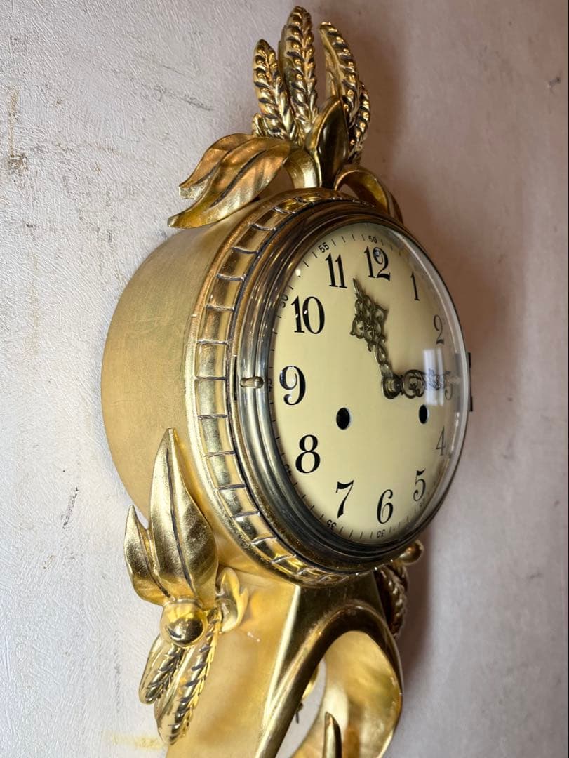 ユニーク型　ドイツ？　柱時計　古時計　振り子　アンティーク　レトロ　ゼンマイ