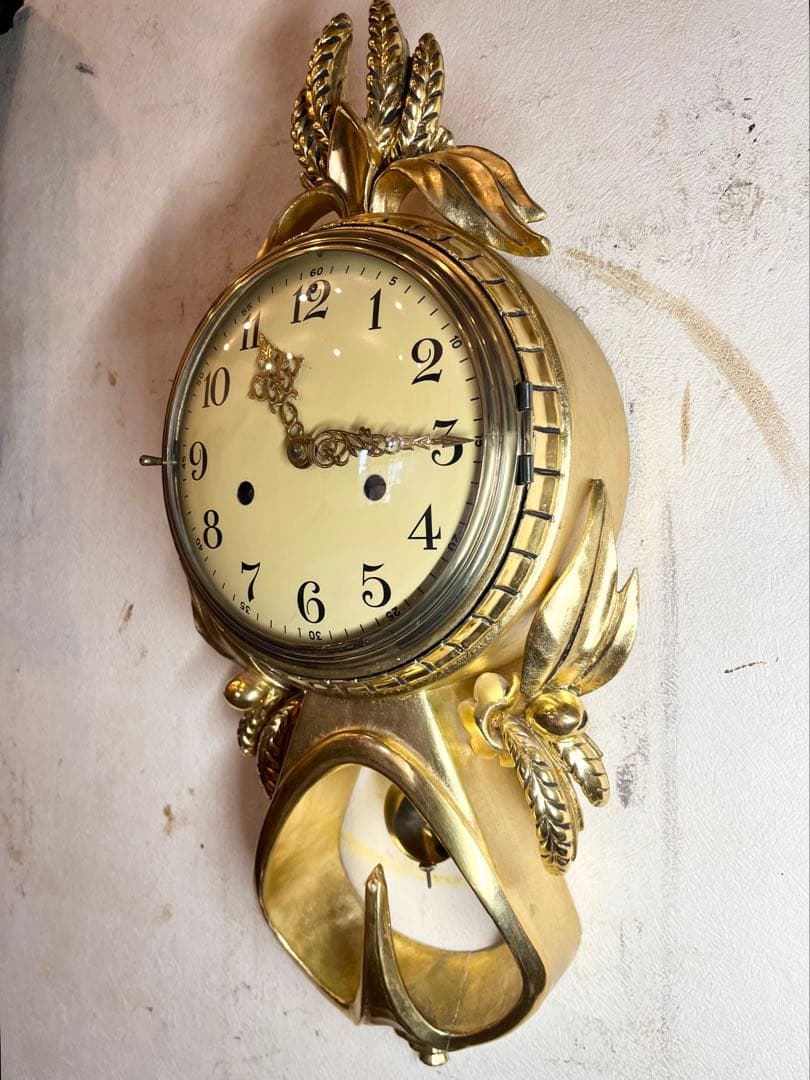 ユニーク型　ドイツ？　柱時計　古時計　振り子　アンティーク　レトロ　ゼンマイ