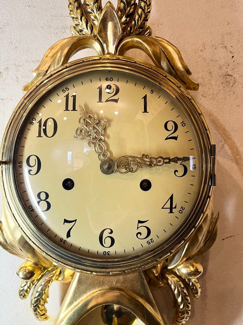 ユニーク型　ドイツ？　柱時計　古時計　振り子　アンティーク　レトロ　ゼンマイ