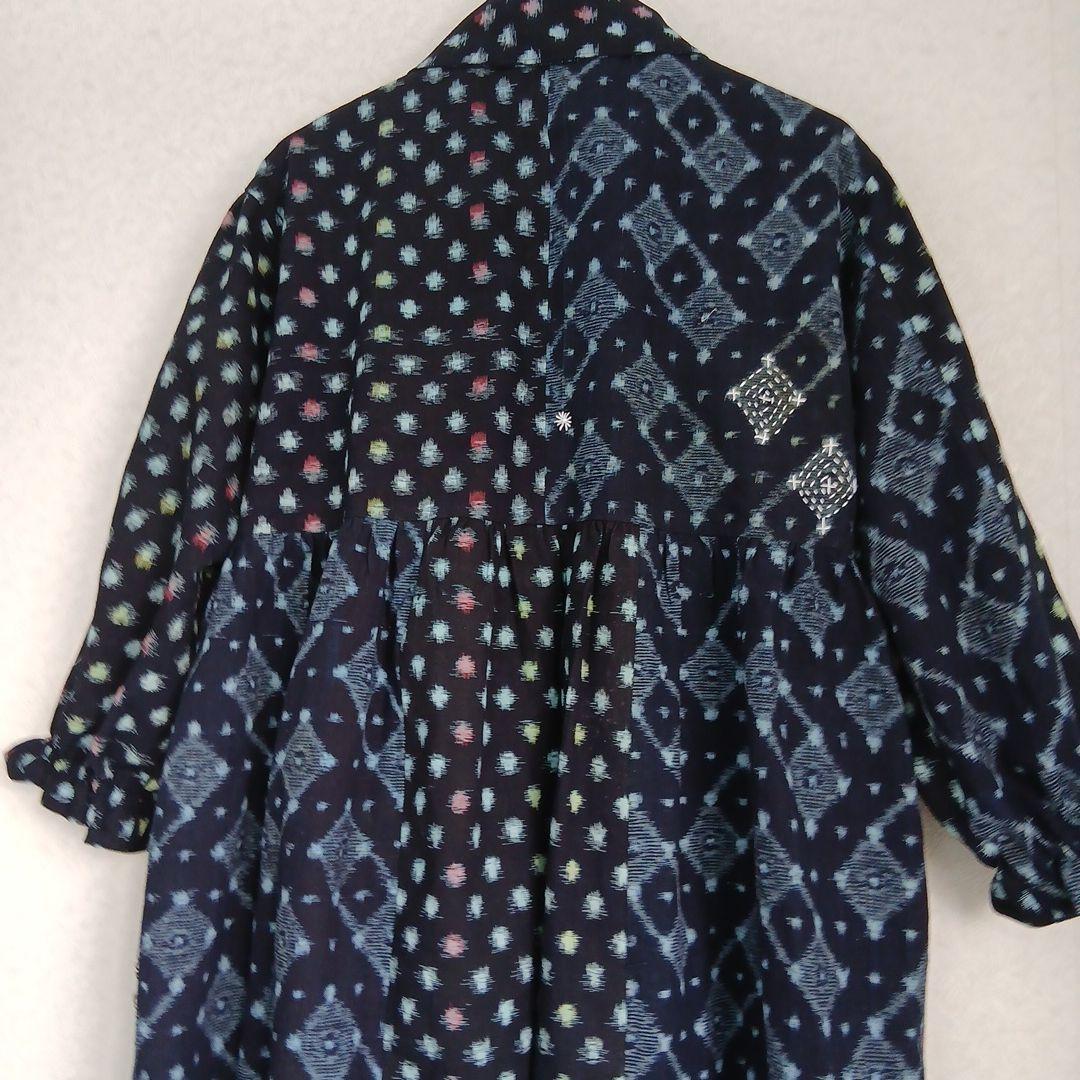 絣ロングワンピース(衿取り外しできる)(コート兼用)