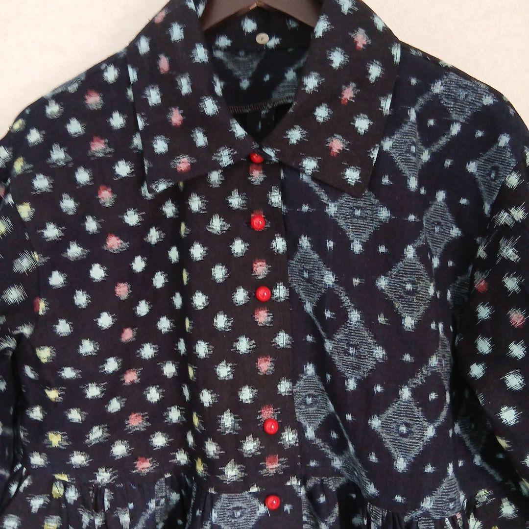 絣ロングワンピース(衿取り外しできる)(コート兼用)