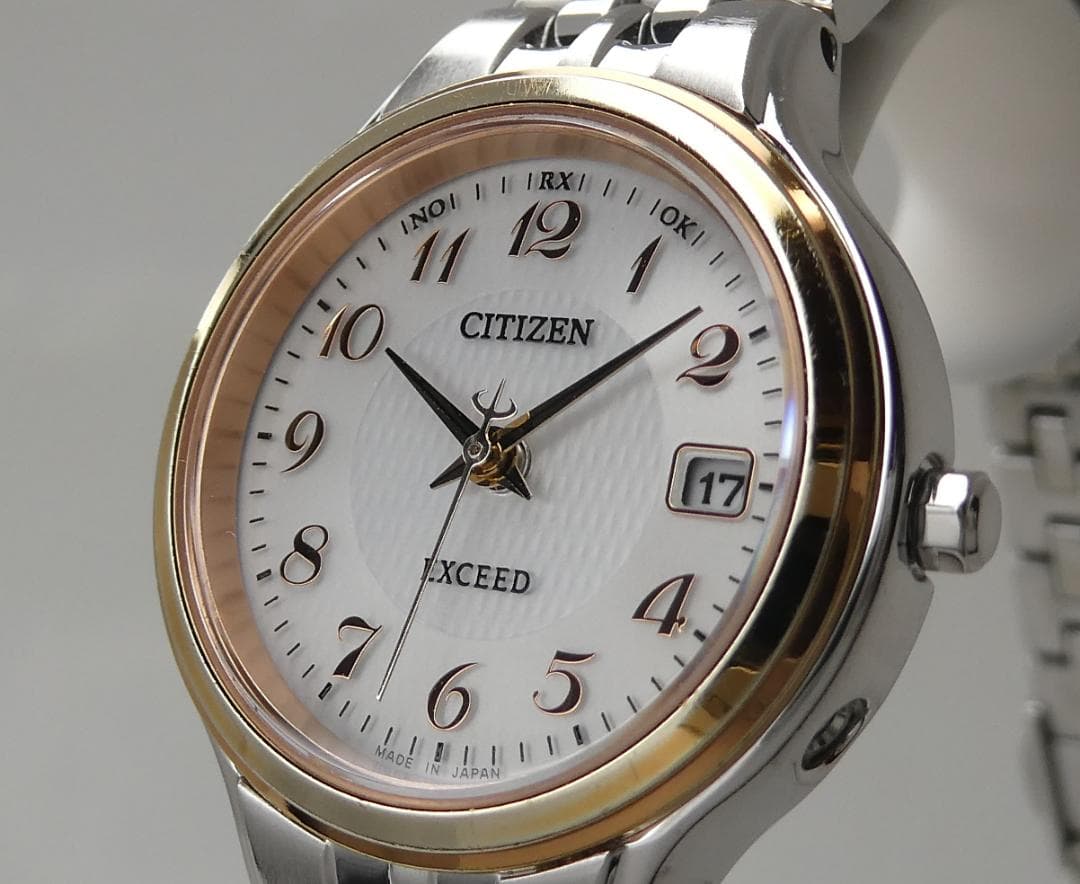 ✴美品稼働品 エクシード 電波ソーラー チタン ドレスウオッチ 17.5㎝