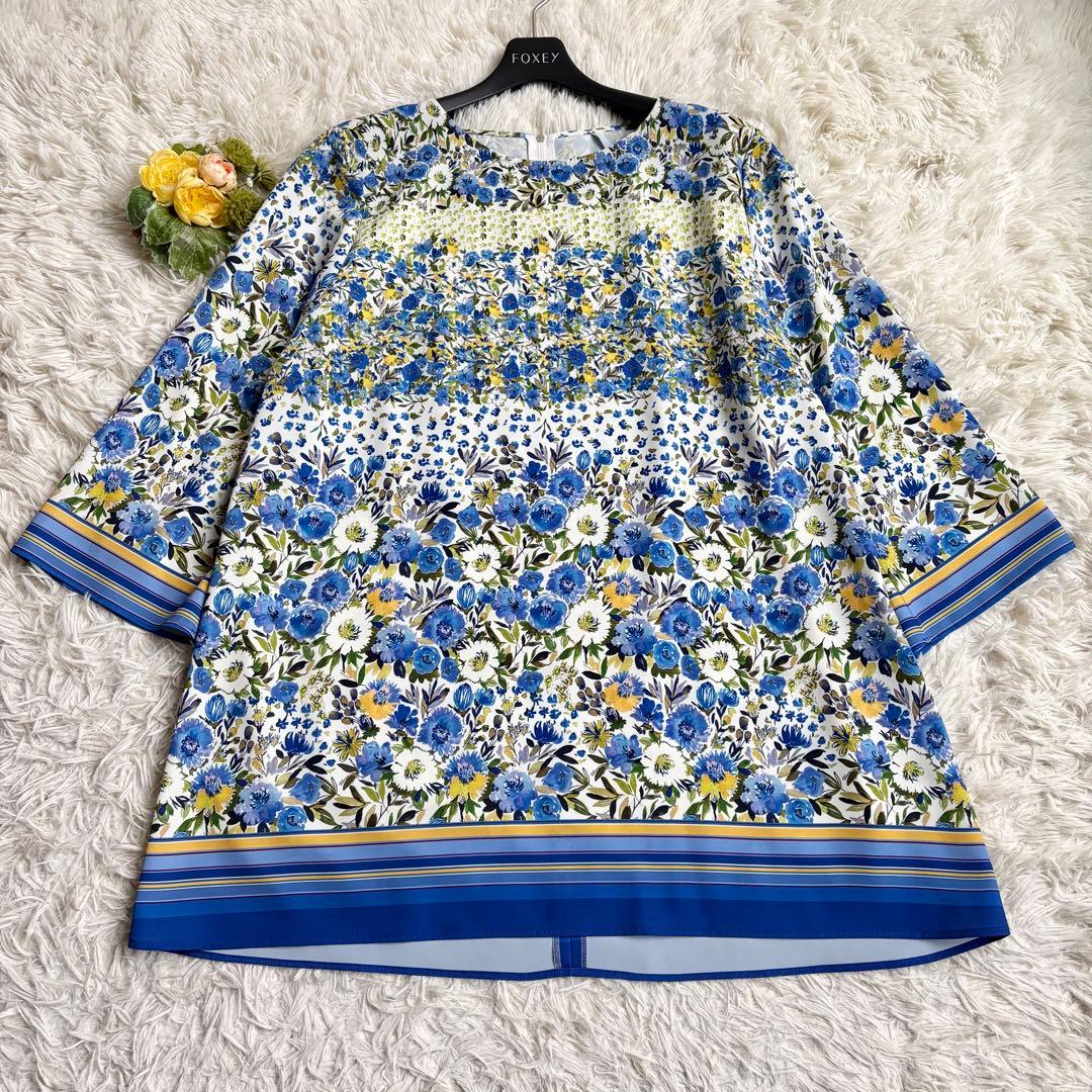 未使用級 23年♡レリアン 花柄プリントブラウス チュニック 13+ ヘムライン