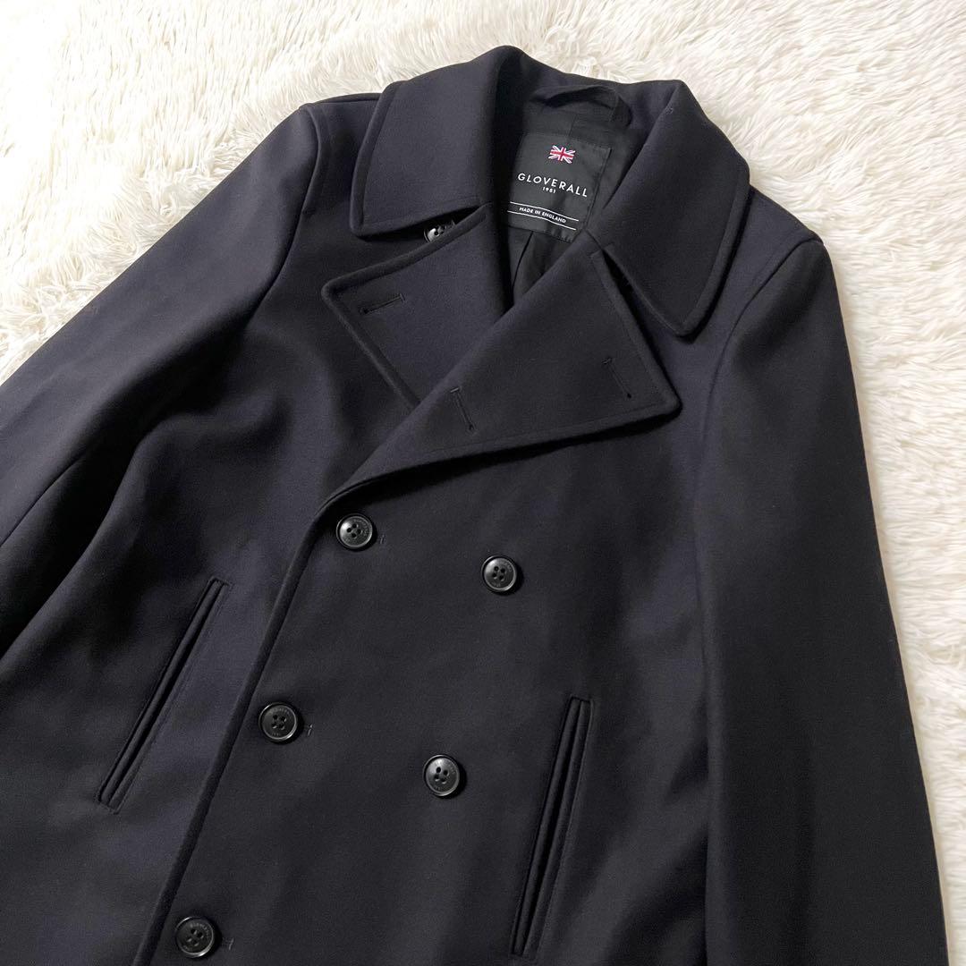 【美品】GLOVERALL 英国製 カシミヤ混 ピーコート ネイビー L