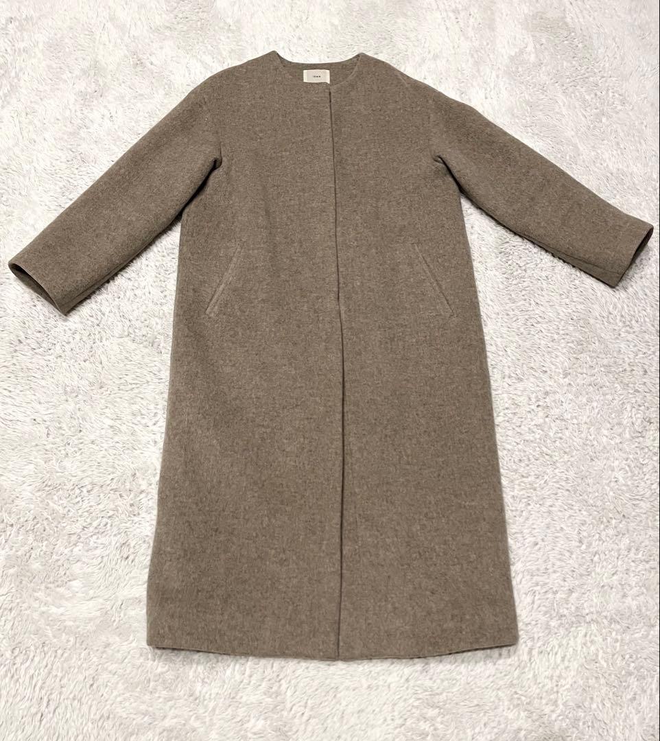 IENA ラムウールノーカラーロングコート