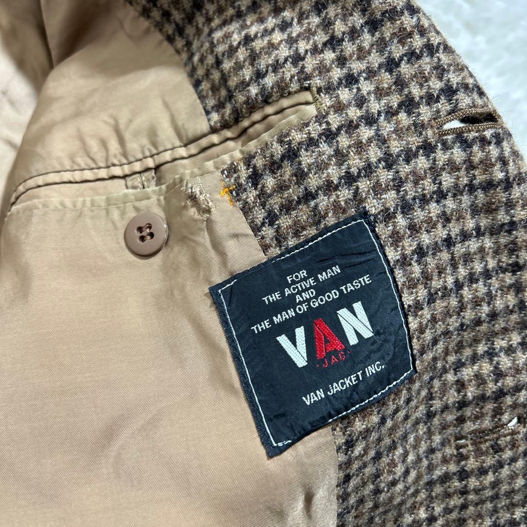 【美品】VAN JACKET テーラードジャケット チェック ブラウン エルボ