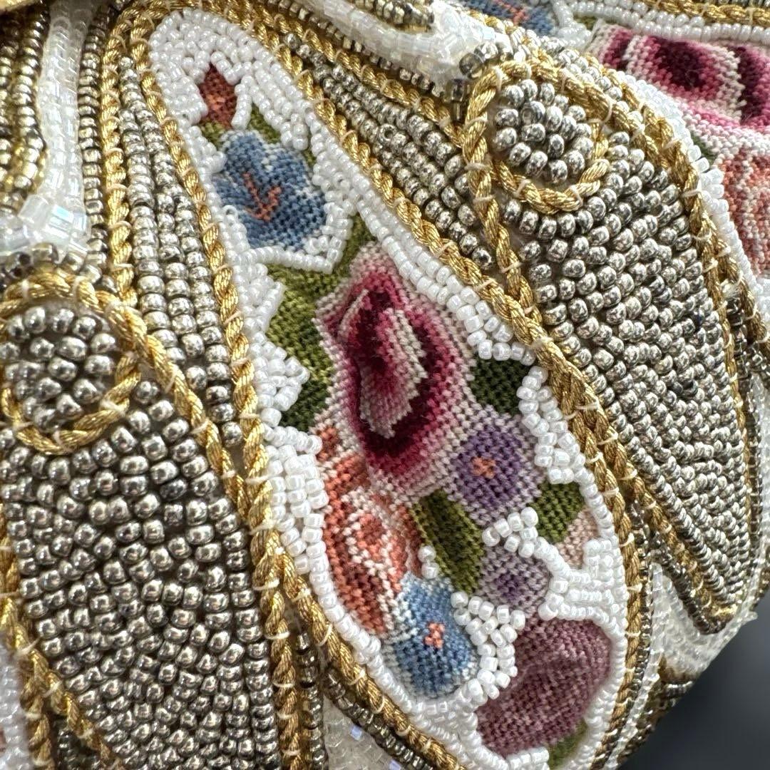 d*2様 【美品】HAKUBOTAN 銀座白牡丹　ビーズバッグ　花柄　ゴールドチ