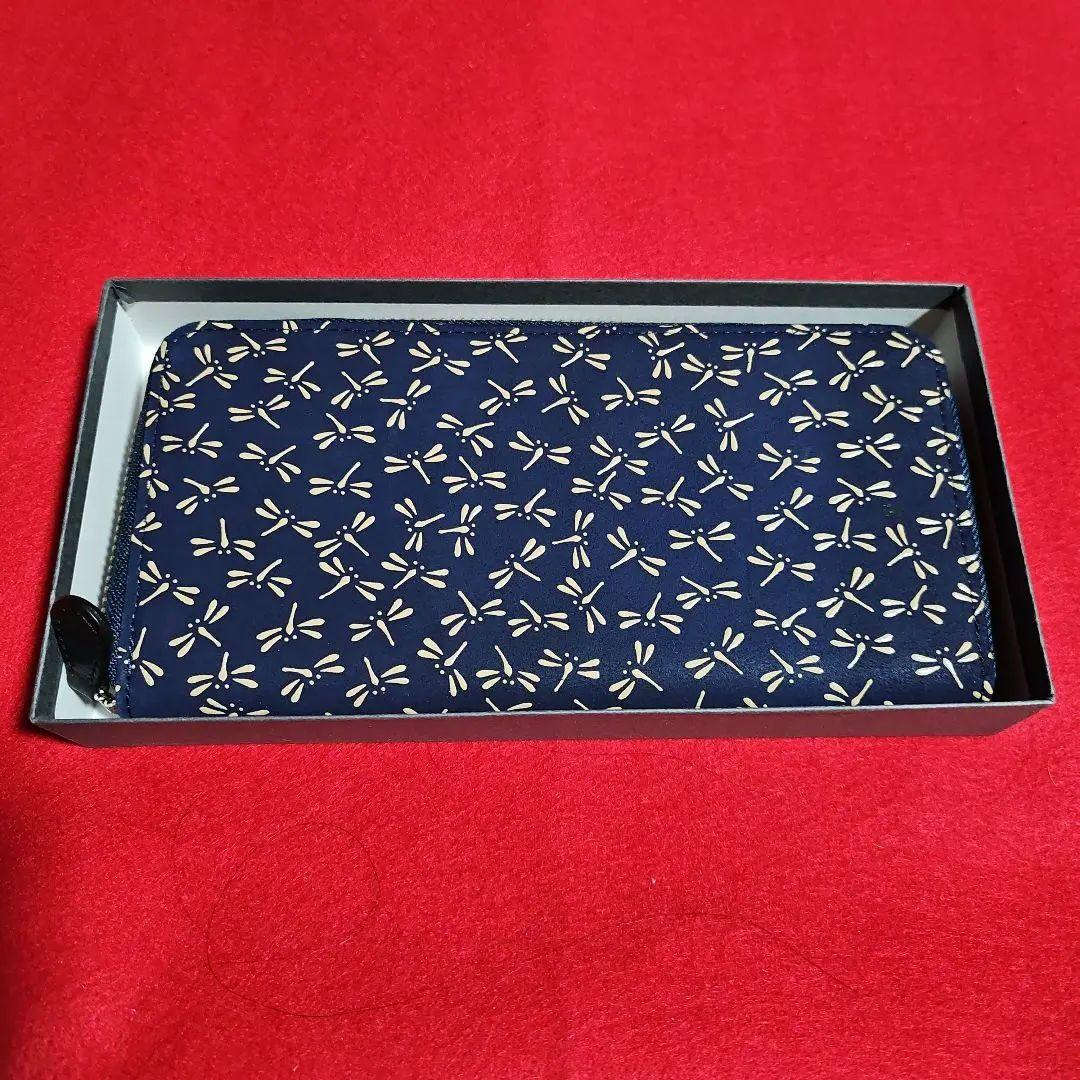 印伝鹿革トンボ柄ネイビー長財布