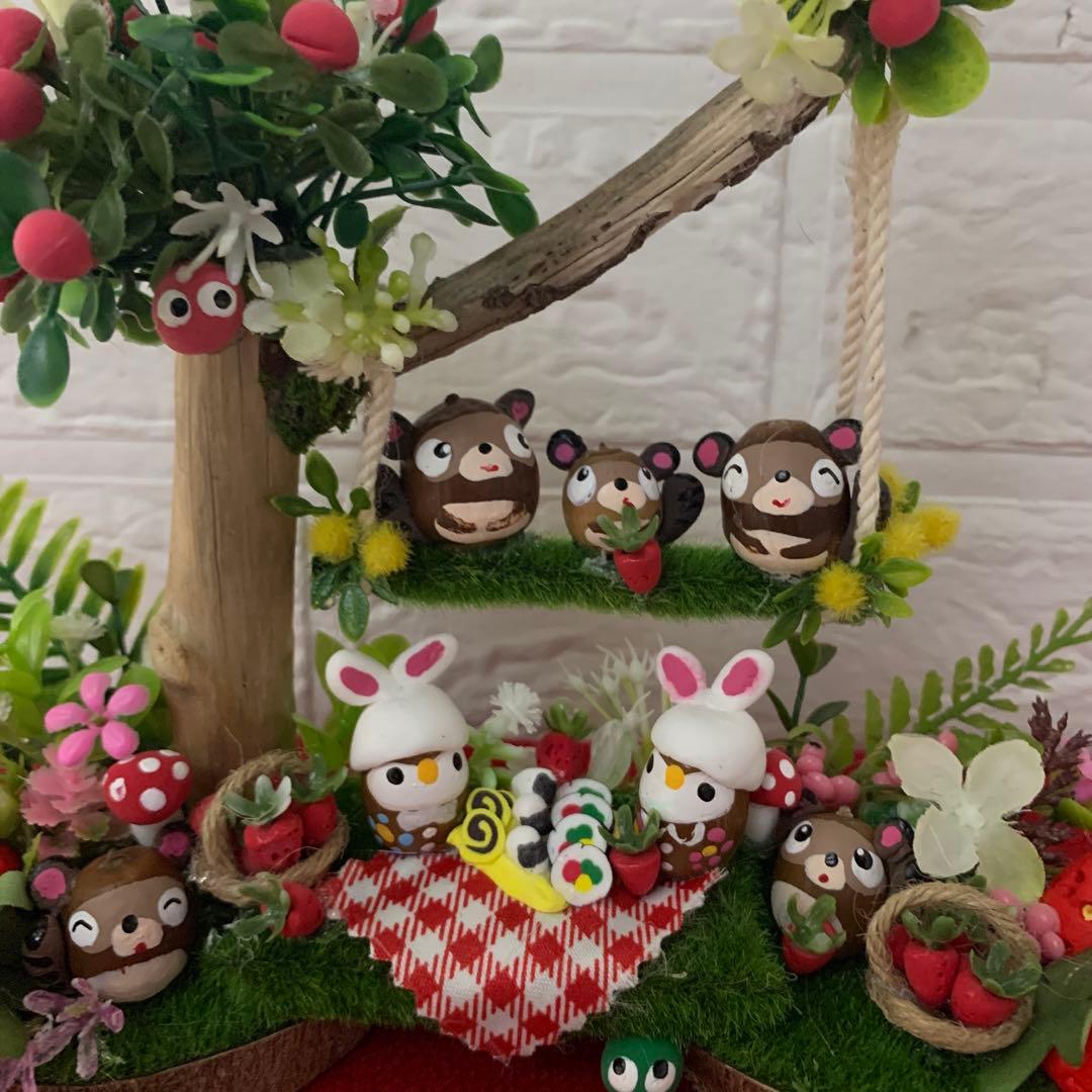 どんぐりアート♡たぬきちゃん壁掛けオブジェ　お花見おオブジェ　ミニ6個♡