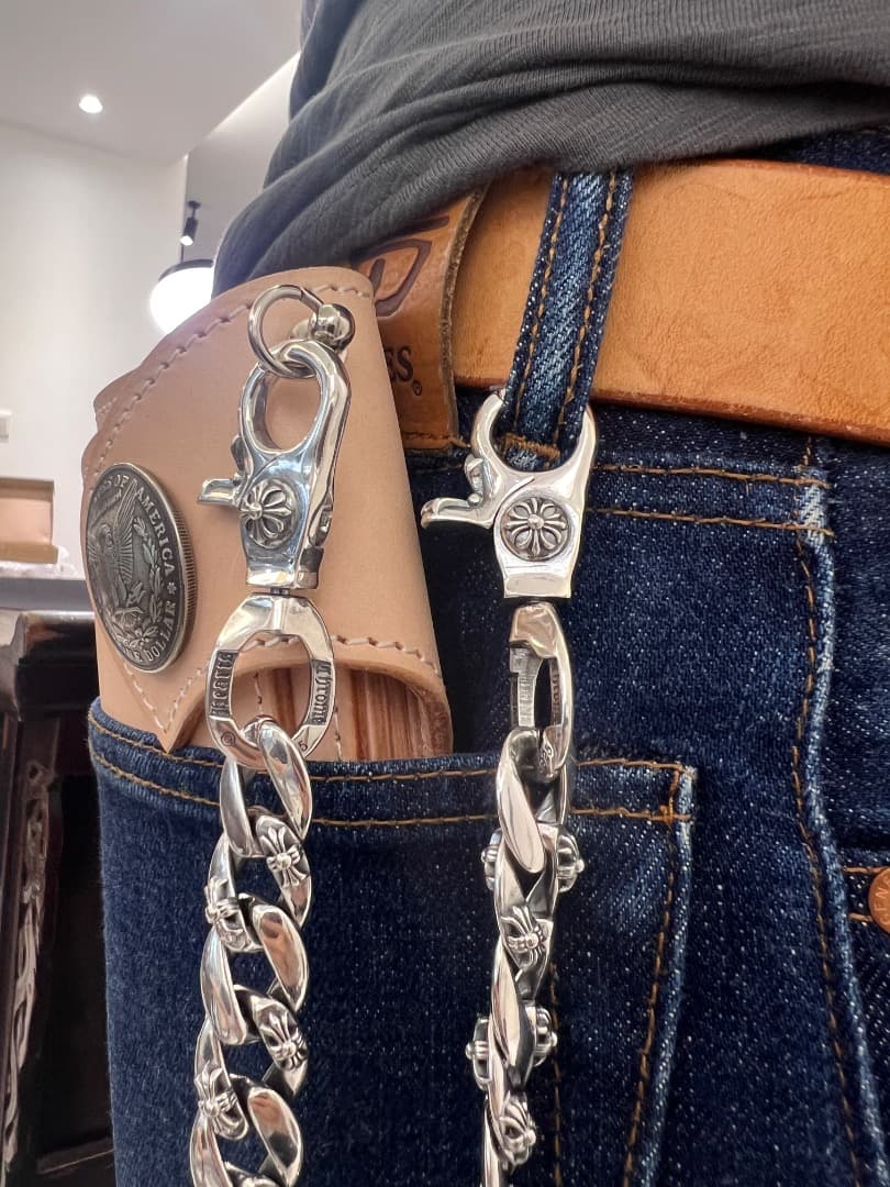 バイカー必須　ウォレット用プレーン　シルバーチェーン　TYPE1　QBKL013