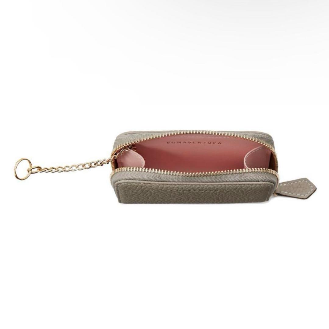 ボナベンチュラスマートキーケース シュリンクレザー　グレージュ×ベイビーピンク