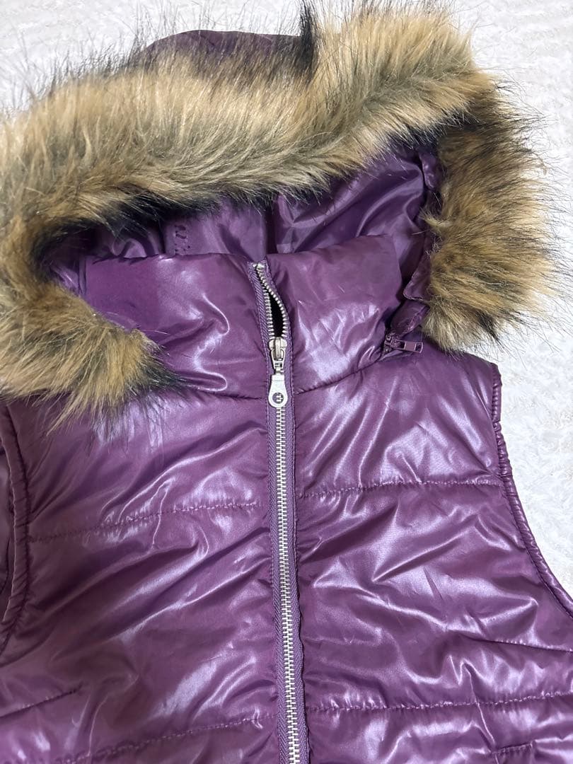 パープル ダウンベスト ファー付き平成y2k